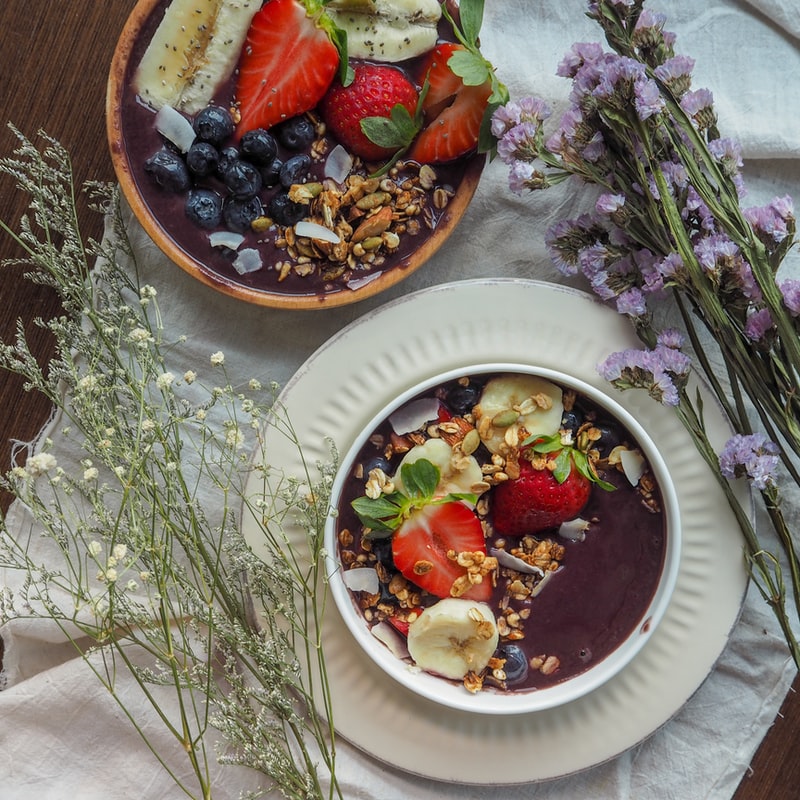 Acai bowls with fresh fruit and nuts Acai bowls with fresh fruit and nuts